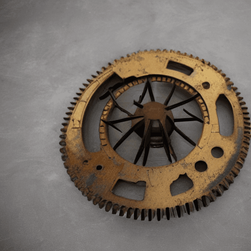 AI generated: [1] "FLS Atmospheres" written in capital letters in the center of a slightly rusted gearwheel. The g...