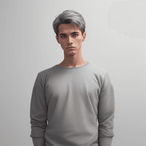 AI generated: front view, capture a light gray shirt, technical materials, male model, little hair and, fabric lab...