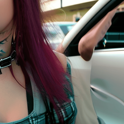 AI generated: POV, girl gets anal fucked on the backseat of a car, alternative, emo, piercings, tattoos, (looking ...
