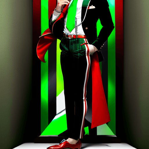 AI generated: A  realistic 19 year old mexican man with an emerald green pinstripe zoot suit with red and white wi...