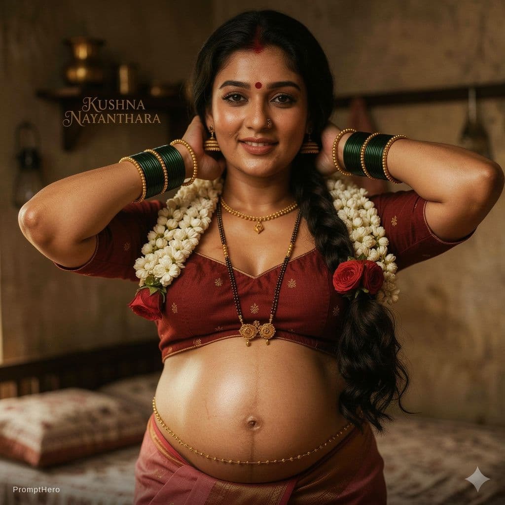 AI generated: High-resolution, cinematic portrait of a young South Asian woman in the third trimester of pregnancy...