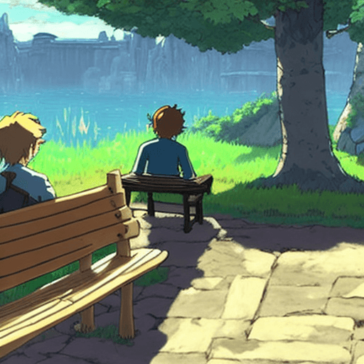AI generated: an outcast man sitting alone in a bench looking away , by Miyazaki, Nausicaa Ghibli, Breath of The W...