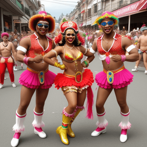 AI generated: Photo of retro 2 male and two female Carnaval dancers 