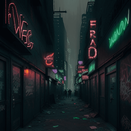 AI generated: A seedy, dark and dank view of a New York alley, where shady business was conducted in the 1940s and...