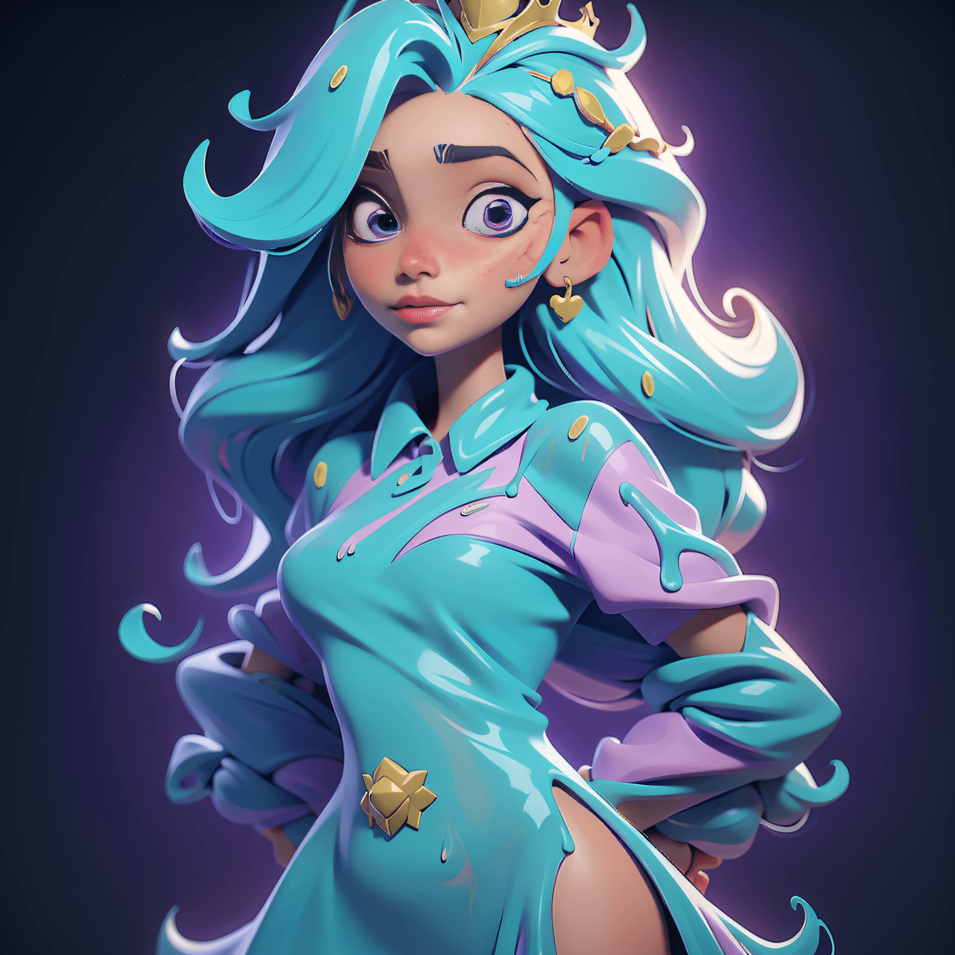 AI generated: ArteYou model, Slime girl, (slime), Slime hair Crown braid hair style, Psychedelic purple, crazy sty...