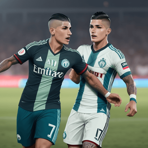 AI generated: Paolo Guerrero vs James Rodriguez partido de clasificatorias. Inidicar que lo pueden ver en web Movi...