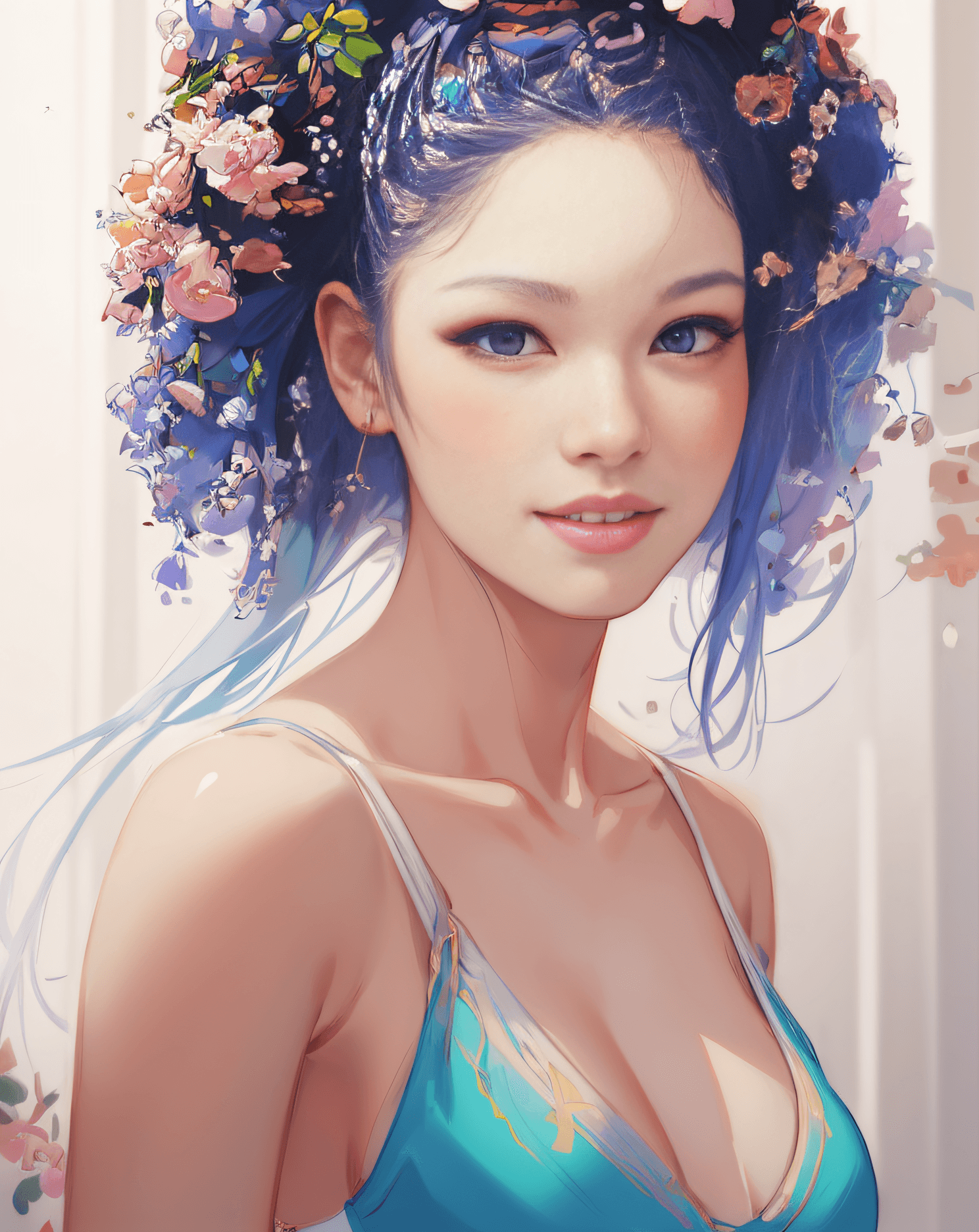 AI generated: painting of a woman with flowers in her hair, beautiful digital artwork, beautiful digital illustrat...