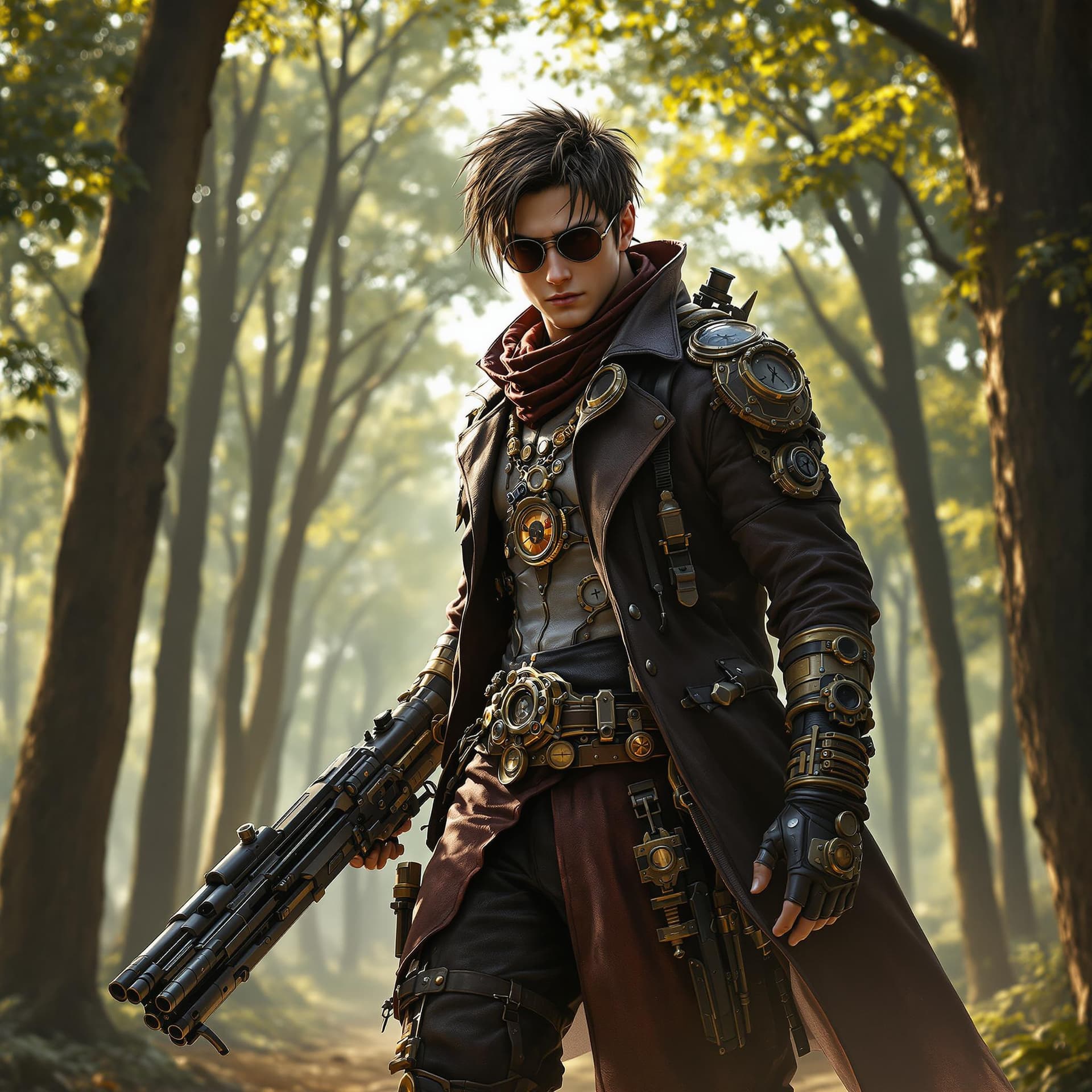 AI generated: a young male sharpshooter (zoom out full body, head to toe), inspired by Dante Sparda from Devil May...