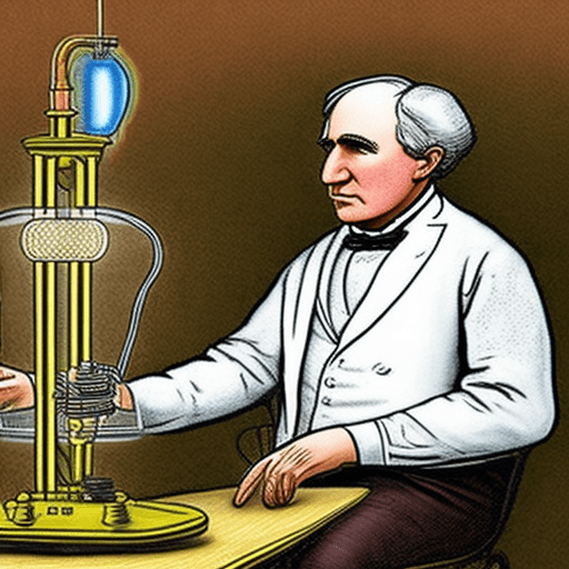 AI generated: coloring image of thomas edison and his invention