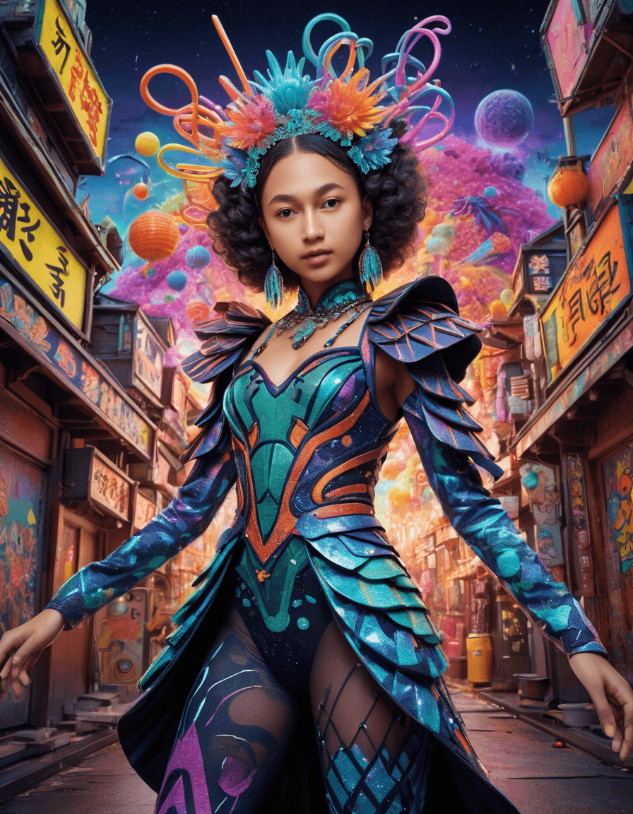 AI generated: A stunning and surreal Sesame Street-inspired portrait of the Cosmic Carnival Queen, an anime-style ...
