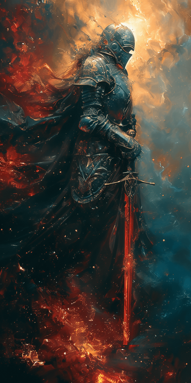 AI generated: Dungeons and Dragons paladin, detailed armor and weapons, dynamic action scene, in the style of fant...