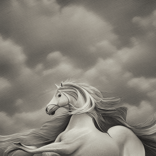 AI generated: there is a large white horse in zhe clouds with a sea background,a white horse made of clouds,cloud ...