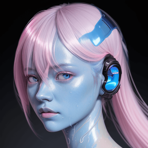 AI generated: two quarter portrait of the blue body with pink face is covered in fluids, in the style of futuristi...