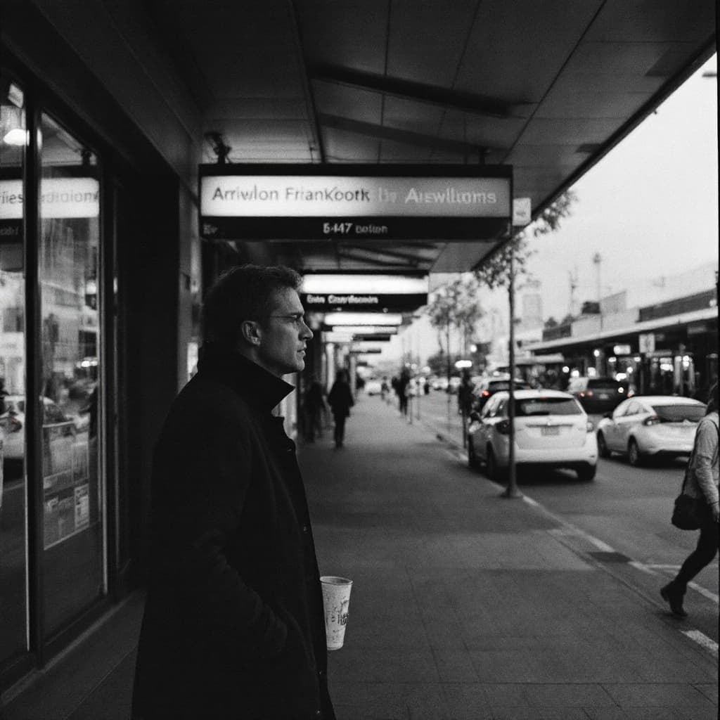 AI generated: Black and white street photography Geelong Waterfront, shot by arriflex 35 BL Camera Canon K35 Prime...
