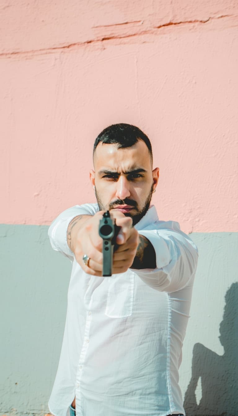 AI generated: A man worn by a pistol 
