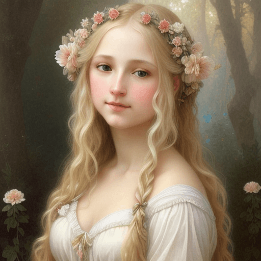 AI generated: Digital art painting of a ethereal, beautiful, fanciful, magical flower fairy with lovely, soft, lon...