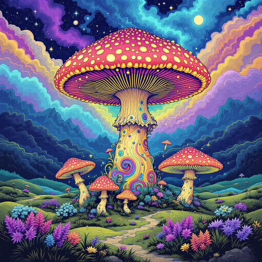 AI generated: psychedelics and shrooms trippy 