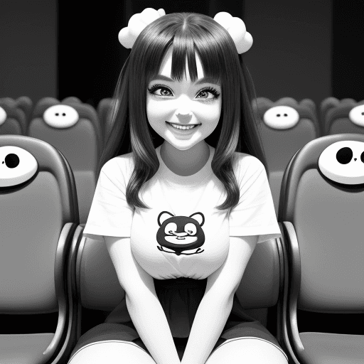 AI generated: Cartoon girl smiling, Anime cute, big beautiful eyes, fully seated, smile,{{{{{{black and white styl...