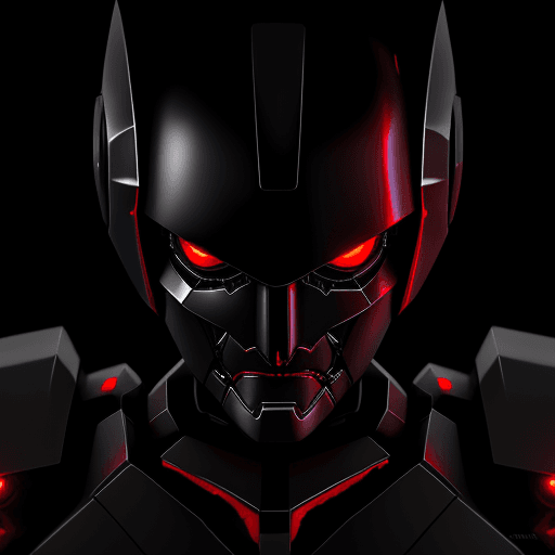 AI generated: black chrome scary robot with red glow eyes, cinematic lighting, sharp focus, --s 500 --ar 1:1