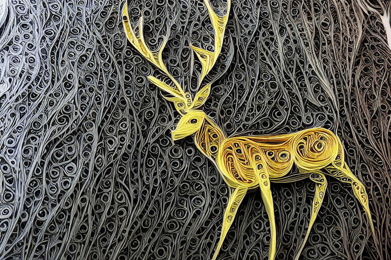 AI generated: paper quilling, paper cut art,paper illustration,deer in forest, one color, very detailed, 8k --upbe...