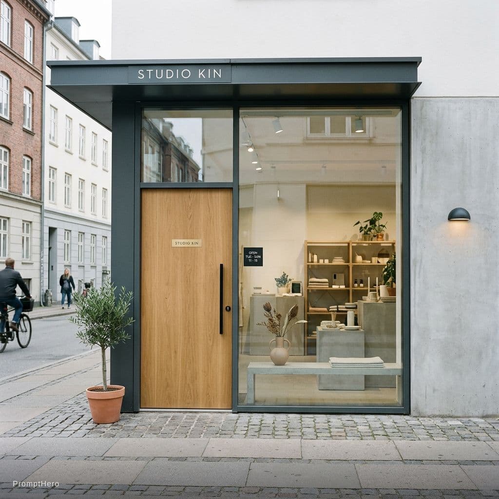 AI generated:  minimalistic retail shop facade