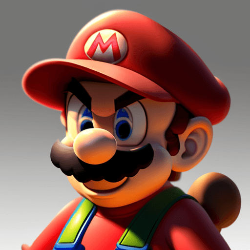 AI generated: Mario without hat, anime style, low lighting, dessert