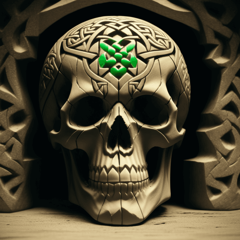 AI generated: Celtic carved skull photographic cinematic