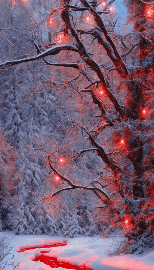 AI generated: winter landscape, red color, Bokeh, insanely detailed and intricate, hypermaximalist, elegant, ornat...