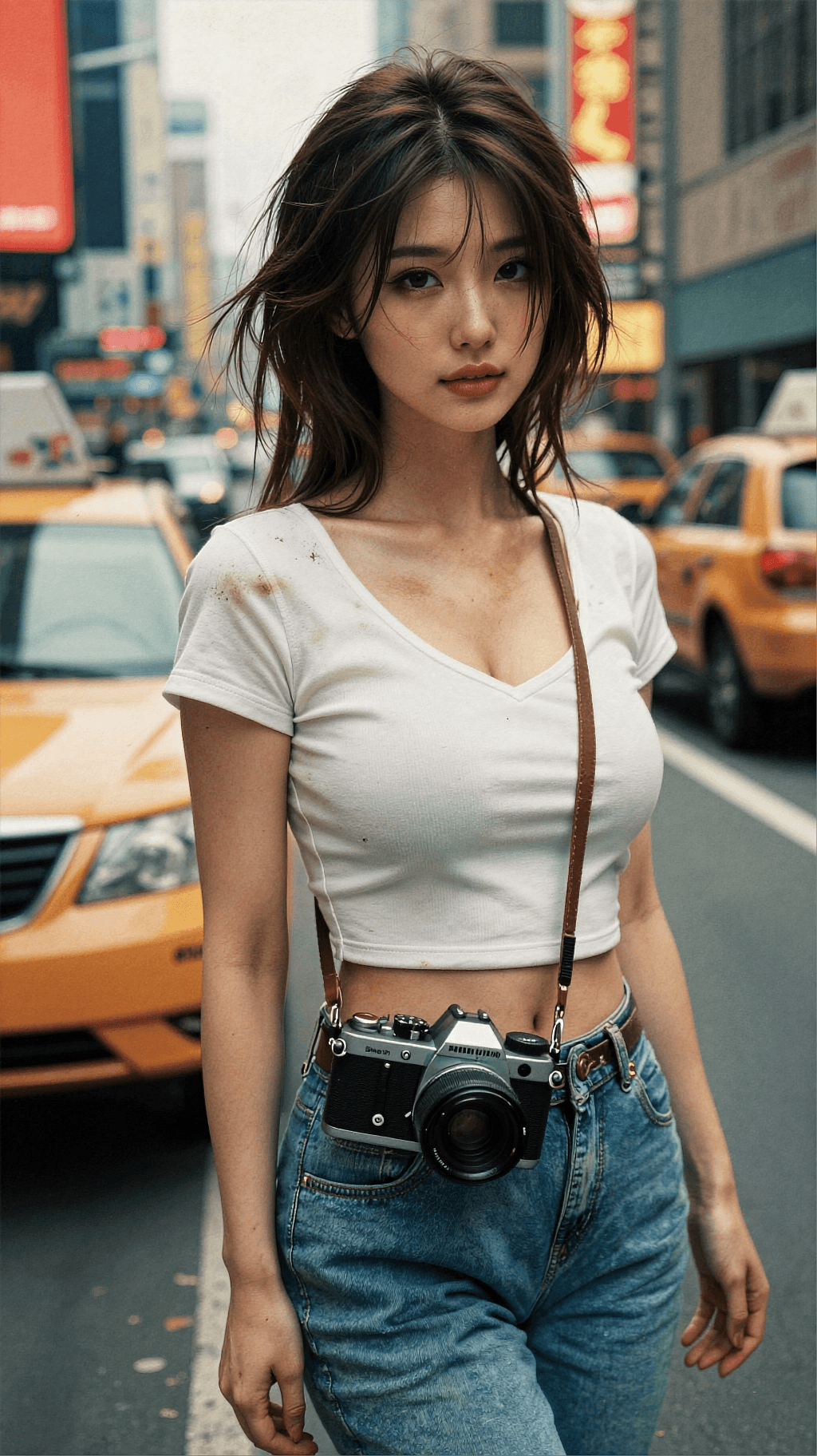 AI generated: A highly detailed, photorealistic, cinematic vertical medium-full shot of a beautiful young east asi...