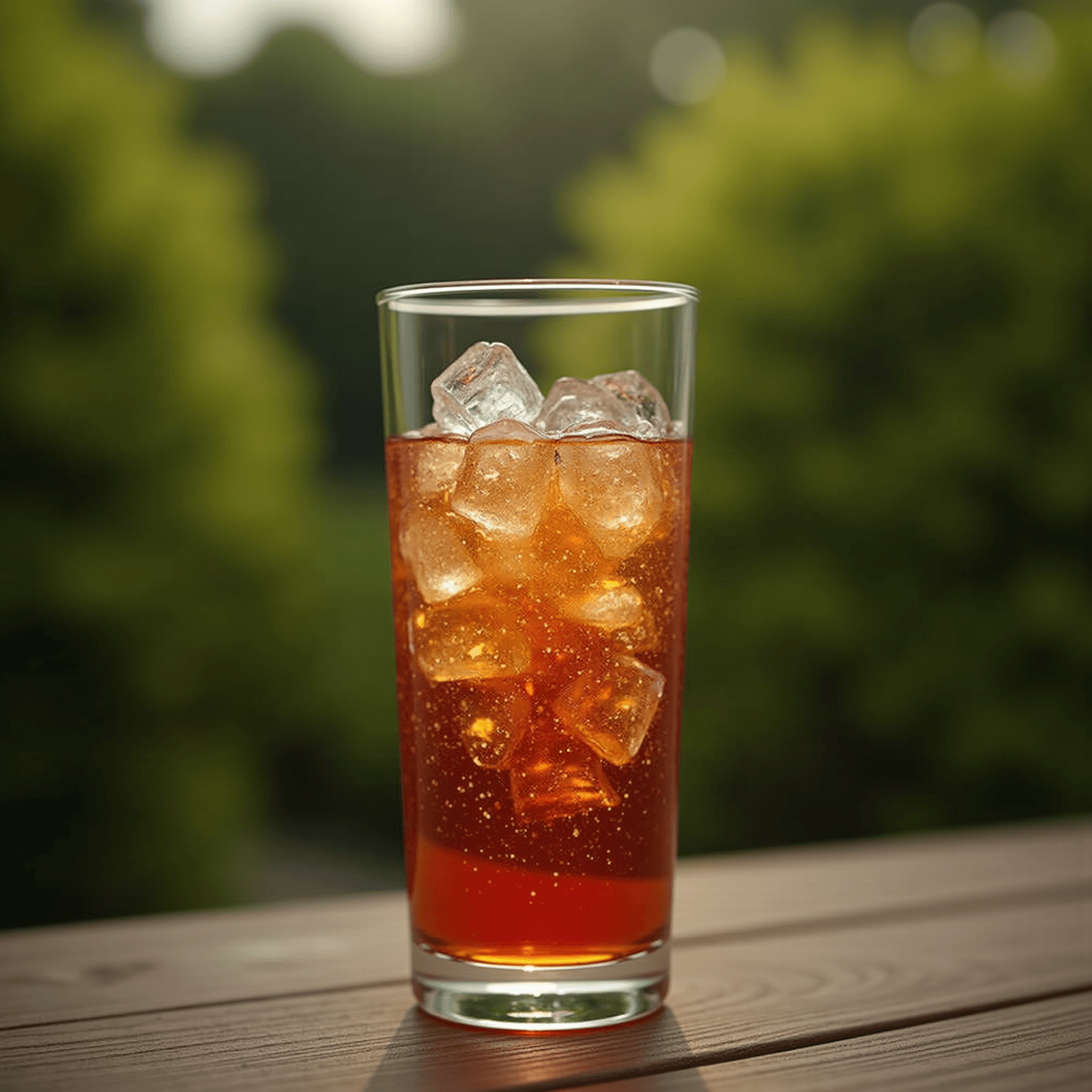 AI generated: a glass of sparkling soda, filled with perfect icecubes, standing on a wooden table, cool and refres...