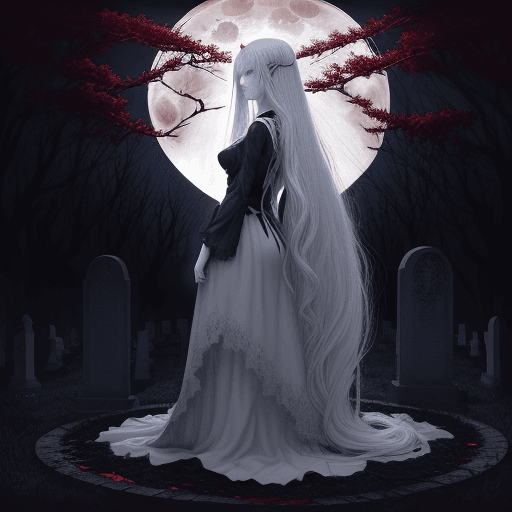 AI generated: a woman with long white hair standing in front of a full moon, a detailed painting, featured on pixi...