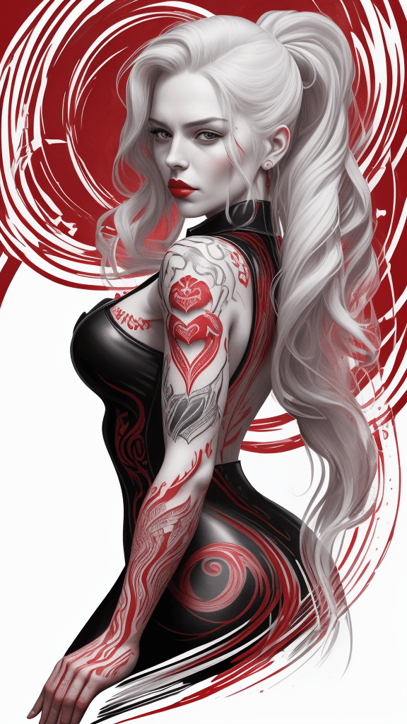 AI generated: A portrait of [a scarlet in a bodyguard outfit], in the style of airbrush art, classic tattoo motifs...
