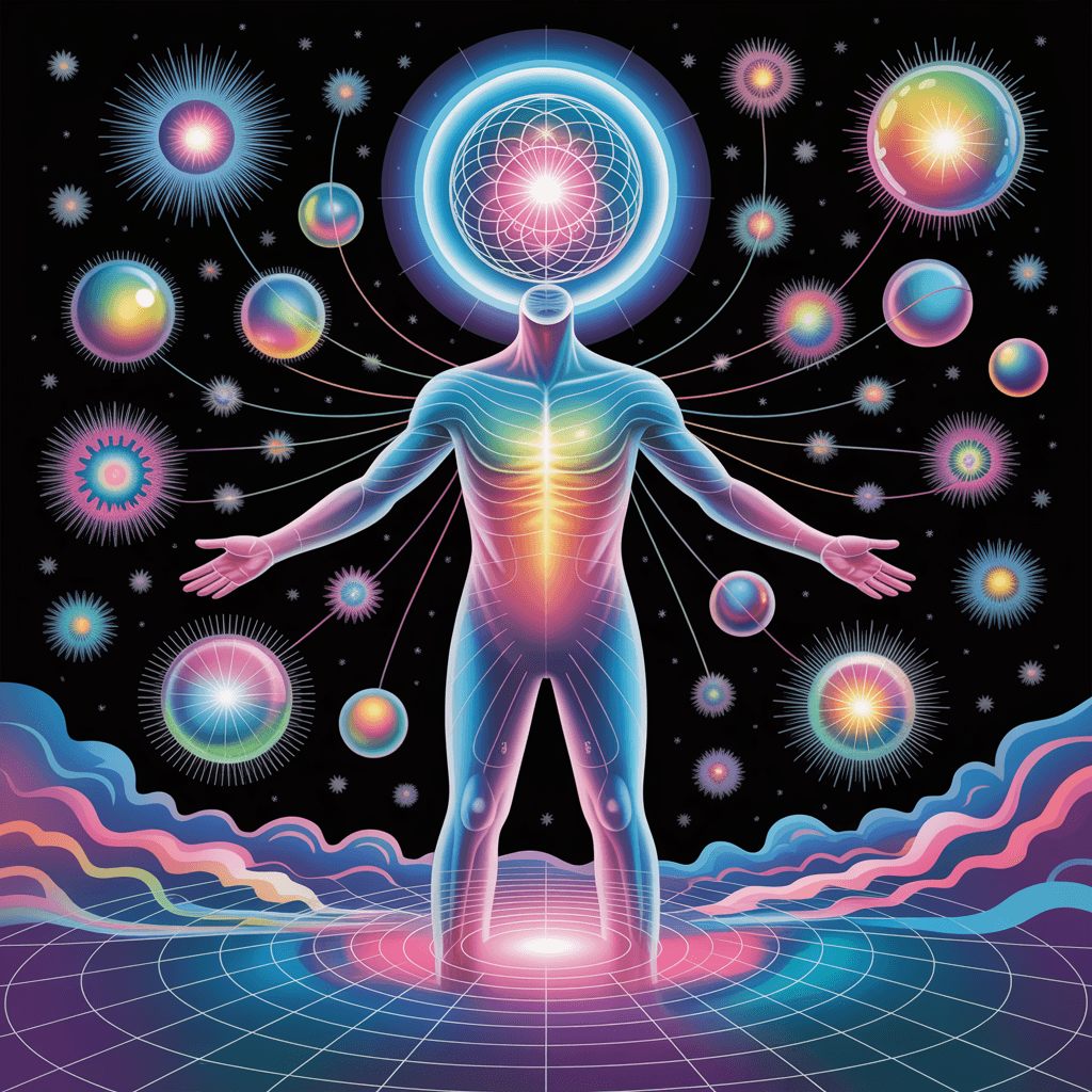AI generated: Psychedelic, surreal, highly creative. A stunning illustration of an ethereal neural network organis...