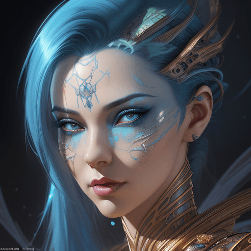 AI generated: a close up of a woman with blue hair, 4k highly detailed digital art, karol bak uhd, stunning digita...