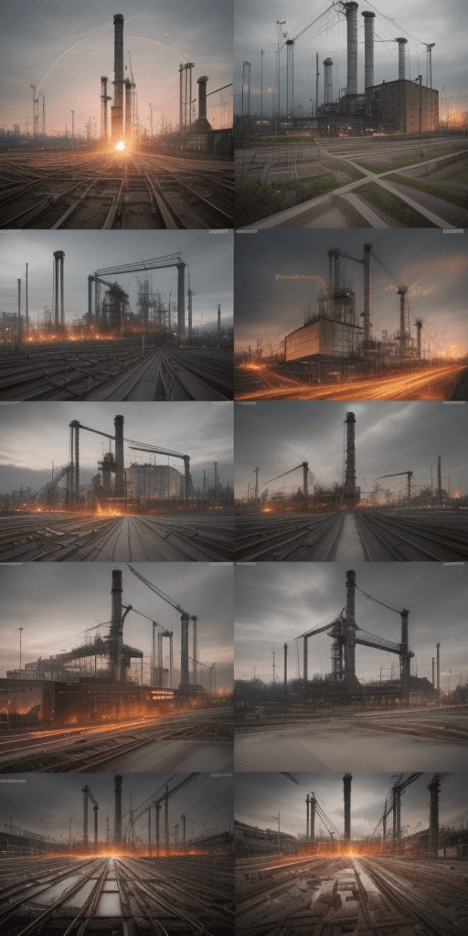 AI generated: "Erstelle eine dynamische Collage, die die Essenz der Industriekultur einfängt, indem Bilder von Hoc...