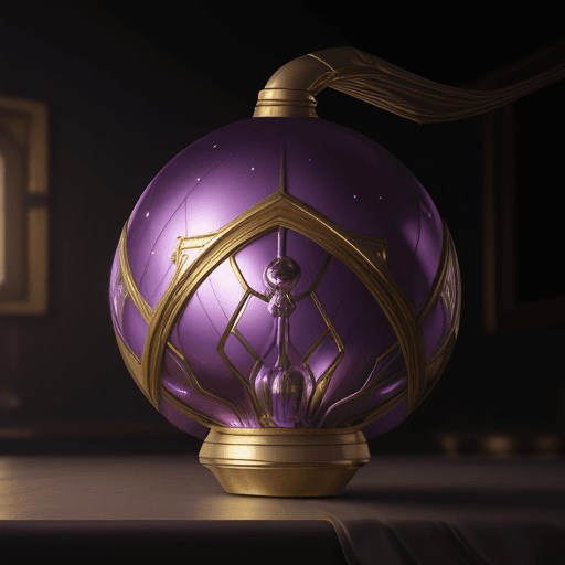 AI generated: Bulb on the table with the design and character of Thanos The bulb is gold and purple dark, no water...