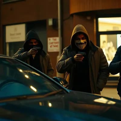 AI generated video: Create an atmospheric photorealistic scene featuring gang members. Dillon spots Little Man and his g...