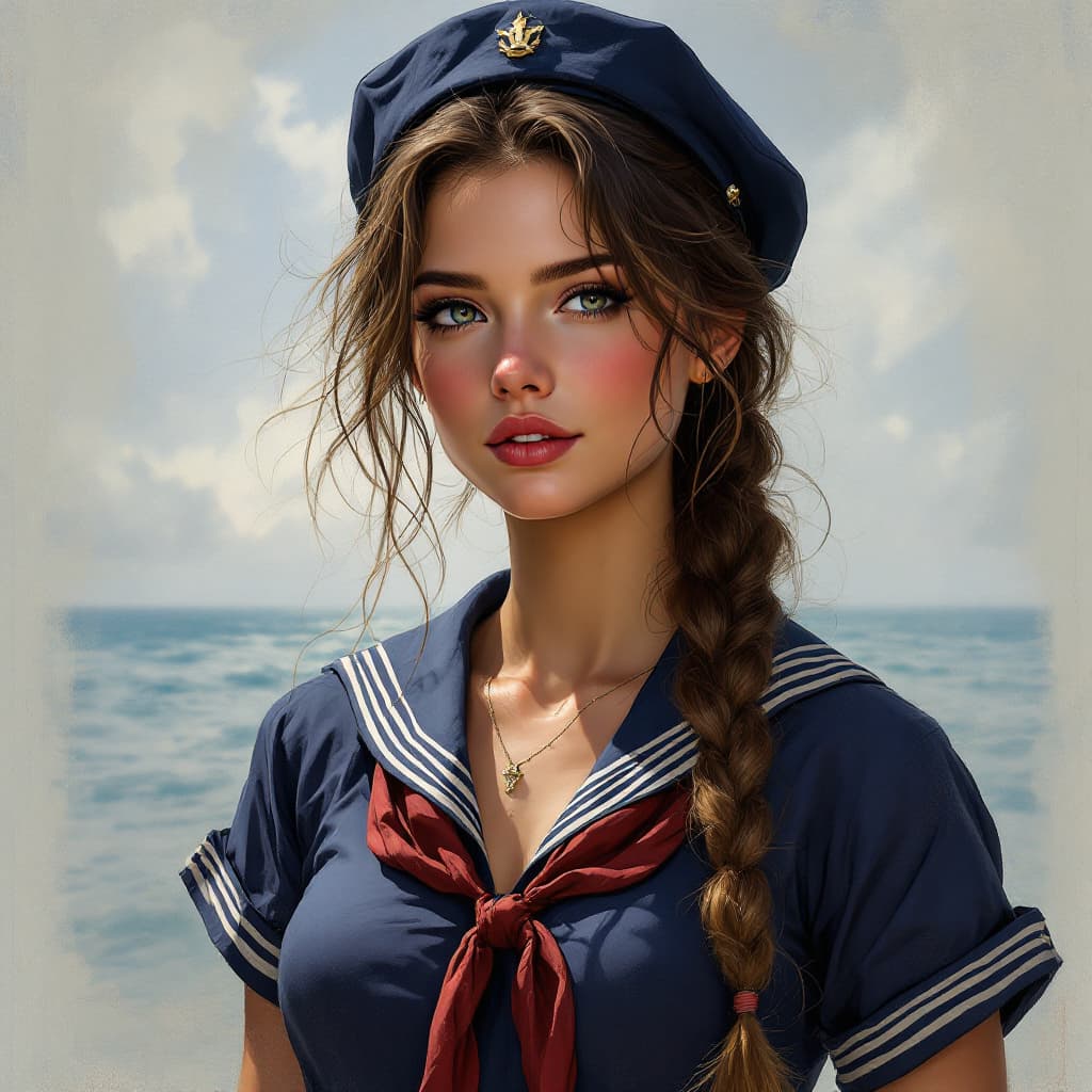 AI generated: Realistic portraits of an pretty female sailor.