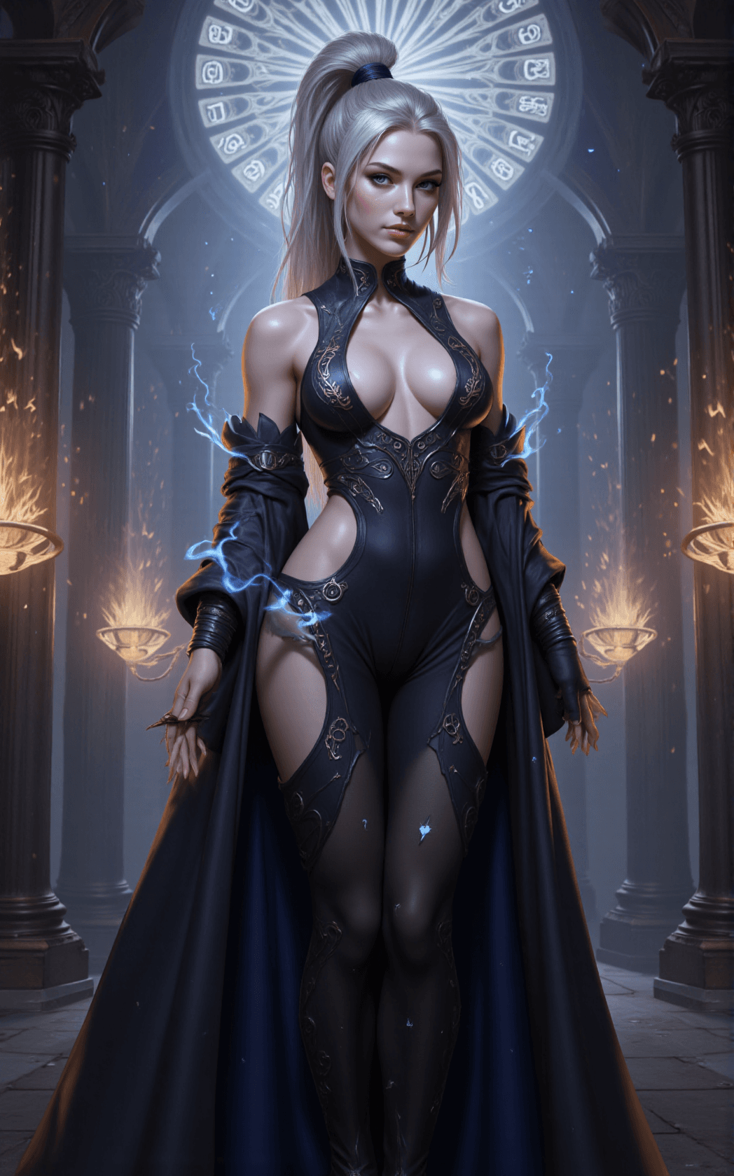 AI generated: A semi-realistic fantasy woman stands at the center, instantly recognizable by her long silver hair ...