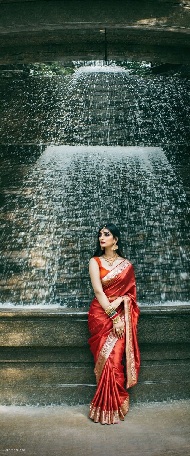 AI generated: Create an image sexy woman in red transparent saree with bigger body parts 