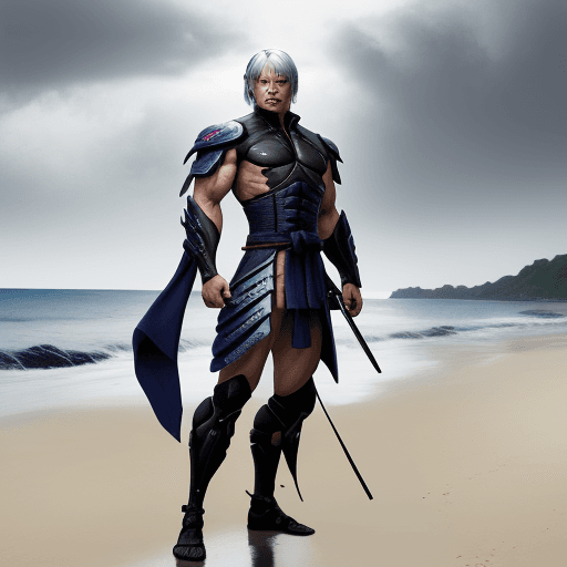AI generated: Raiden Shogun standing on beach