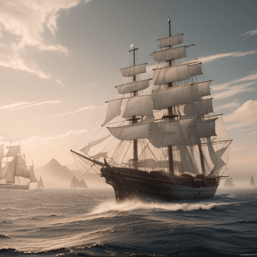 AI generated: Photo of a ultra realistic sailing ship, dramatic light, pale sunrise, cinematic lighting, battered,...