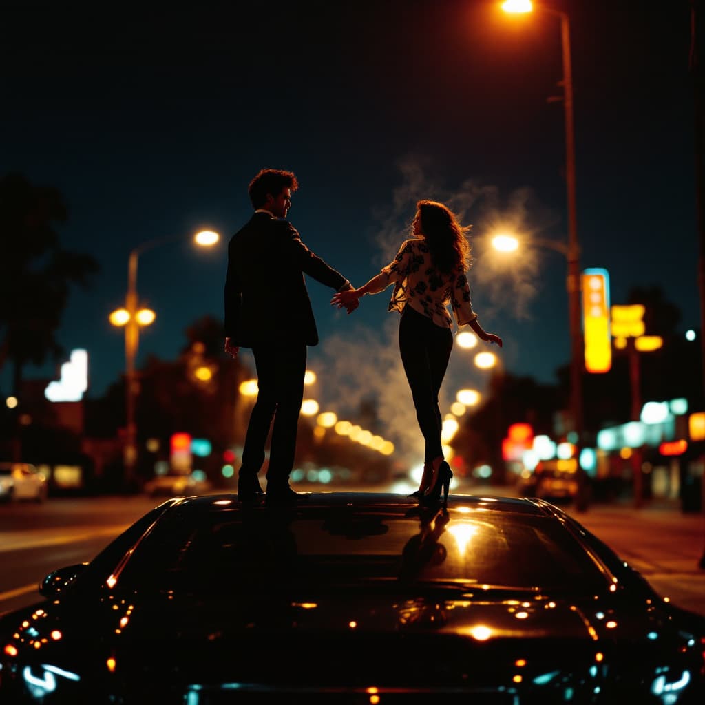 AI generated: Create a cinematic scene inspired by the film 'Pulp Fiction.' A couple, dressed in retro 1990s fashi...