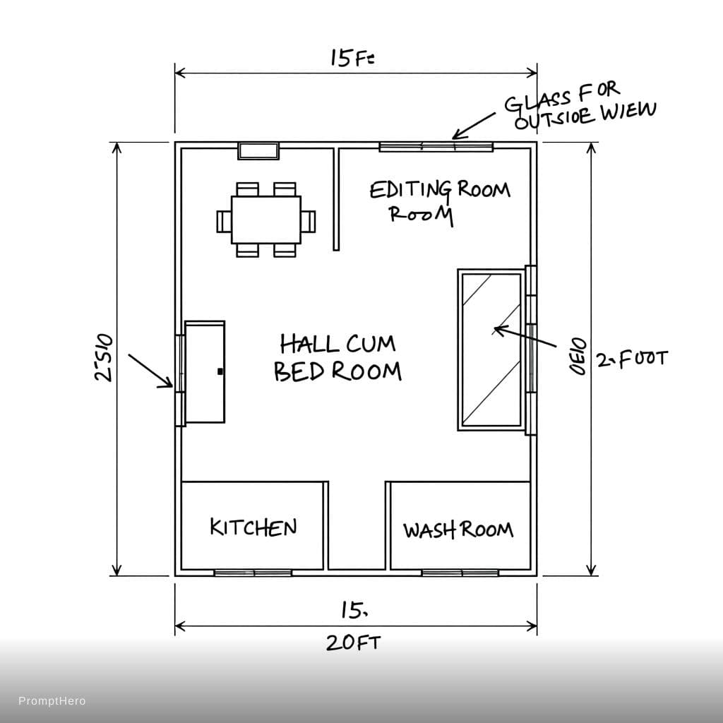 AI generated: Create a new blueprint disign follow by my image. 2D architectural floor plan blueprint of a small f...