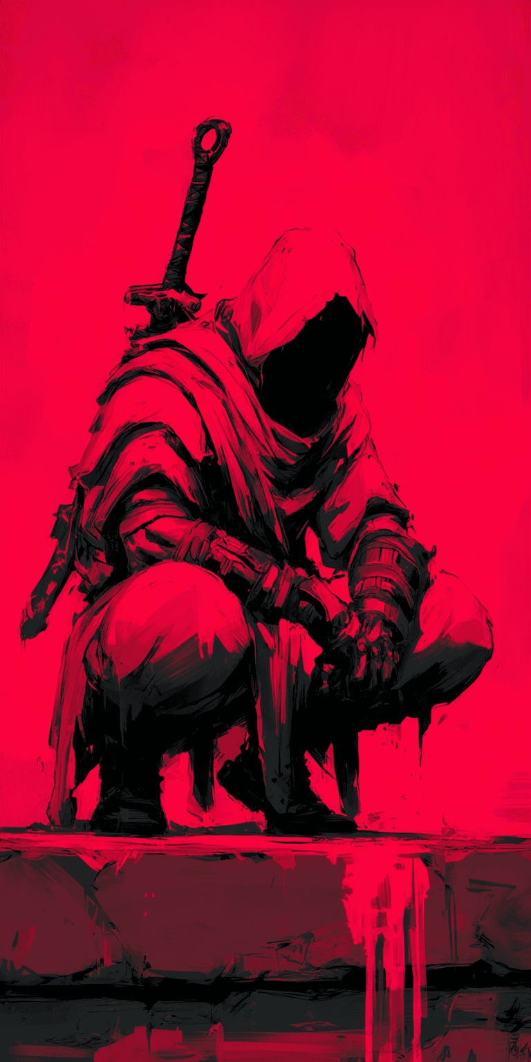 AI generated: A hooded figure, holding a sword in one hand, fantasy art, in the style of Simon Bisley. --chaos 75 ...