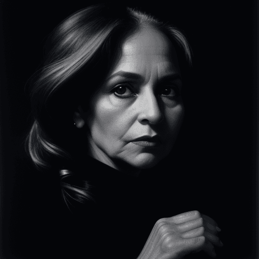 AI generated: 40 years old woman, in style of Ralph Gibson::2 and Yousuf Karsh::4, cinematic, dynamic pose, black ...
