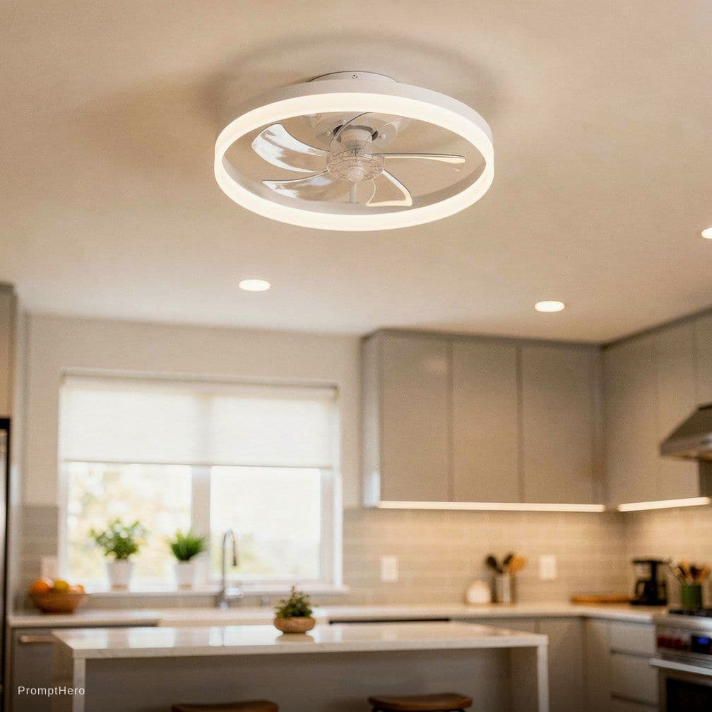 AI generated: Lifestyle photo, kitchen ceiling light, neutral light, clean kitchen background, natural light, warm...