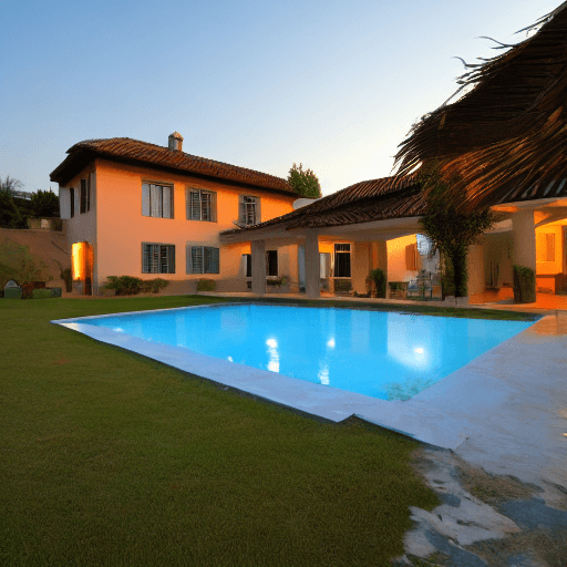 AI generated: sunset under a villa

