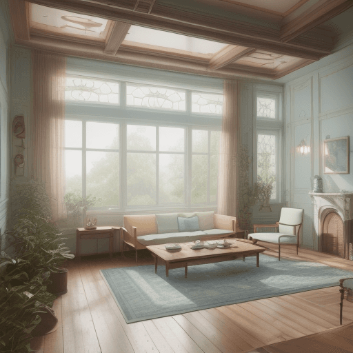 AI generated: High resolution photography interior design, dreamy sunken living room conversation pit, wooden floo...