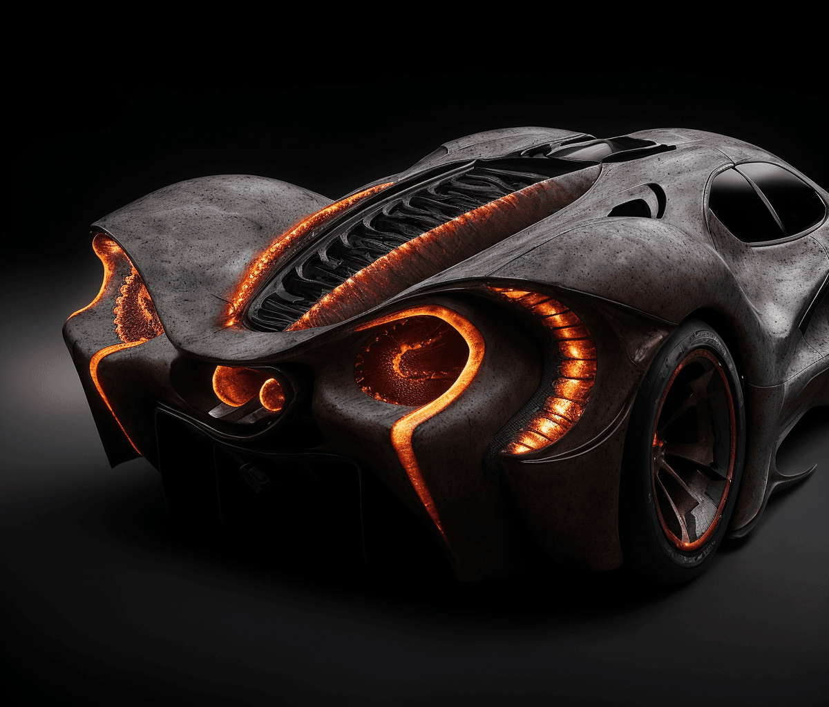 AI generated: dark shot, epic realistic, (glowing nepenthes inspired sport car in shape of nepenthes illuminated )...